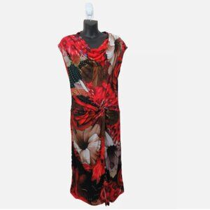 Desigual size Large Red Floral Cowl Neck Dress Sleeveless Twist Front